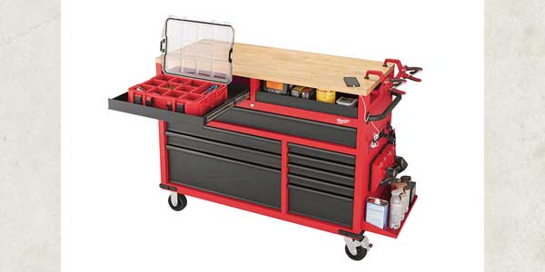 New Milwaukee 52” Mobile Work Station Features Raised Surface with Pullout Trays