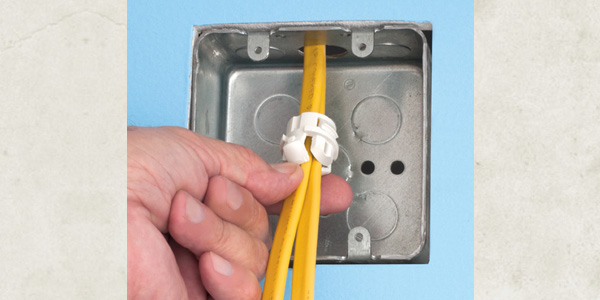 Arlington’s New White Button Cable Connector –Easy Installation from Inside or OUTSIDE Electrical Box!