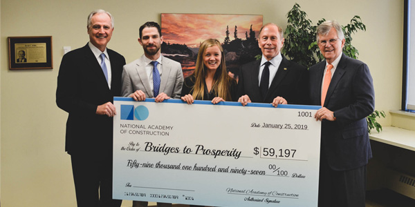 $59,197 Check Presented to Bridges to Prosperity by the National Academy of Construction, Launching Five-Year Partnership